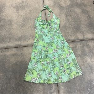 Vintage 90s Y2k Ann Taylor green floral halter dress 6